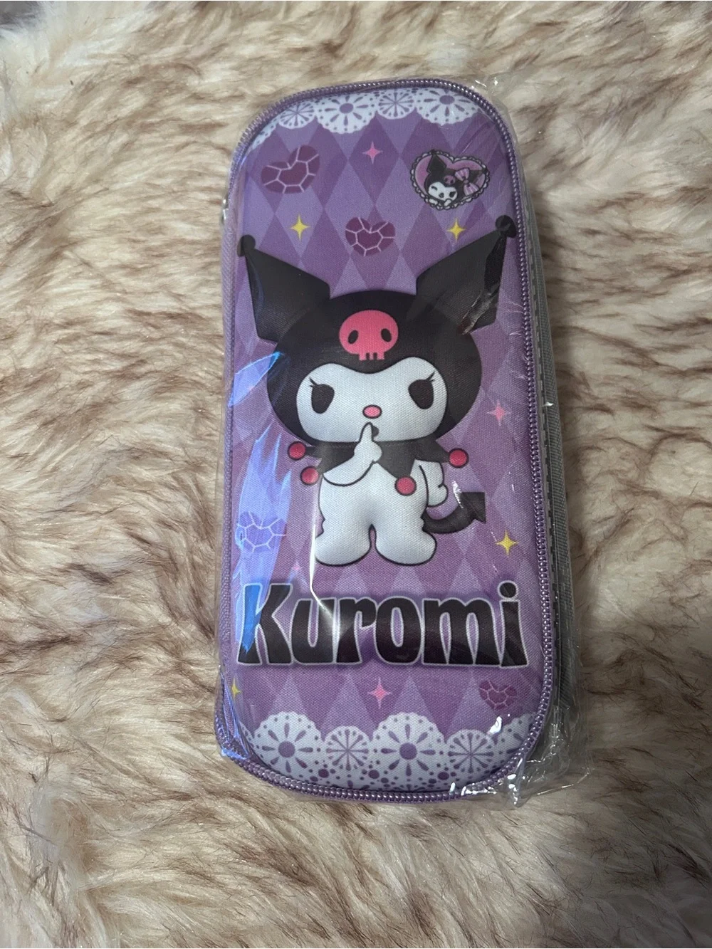 Kuromi Purple Hard Shell Pencil Case Kawaii Gothic Sanrio Style